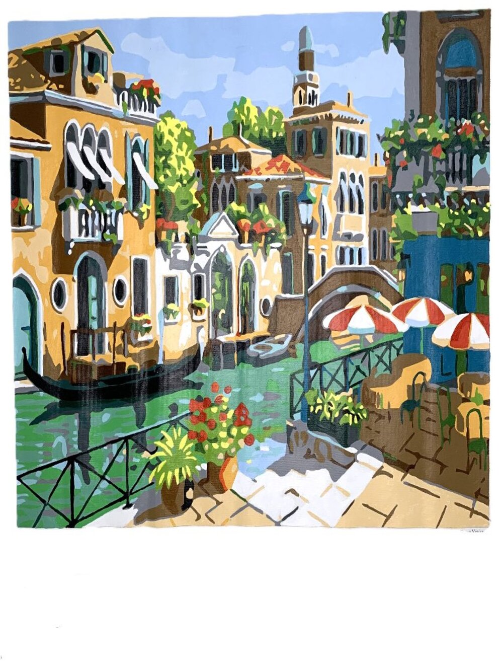 European Canal Scene Paint-by-Number Artwork Completed. Unframed. 16/20in